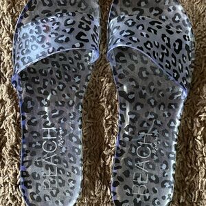 Women's Leopard Print Slide Sandals - Black and Gray by Beach